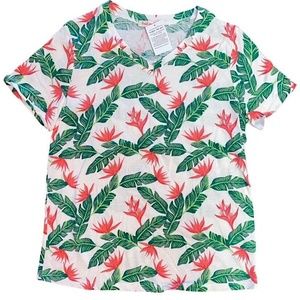 NWT New Fresh Produce Paradise Bird Pacific White
 V-Neck Top Size Small S $49